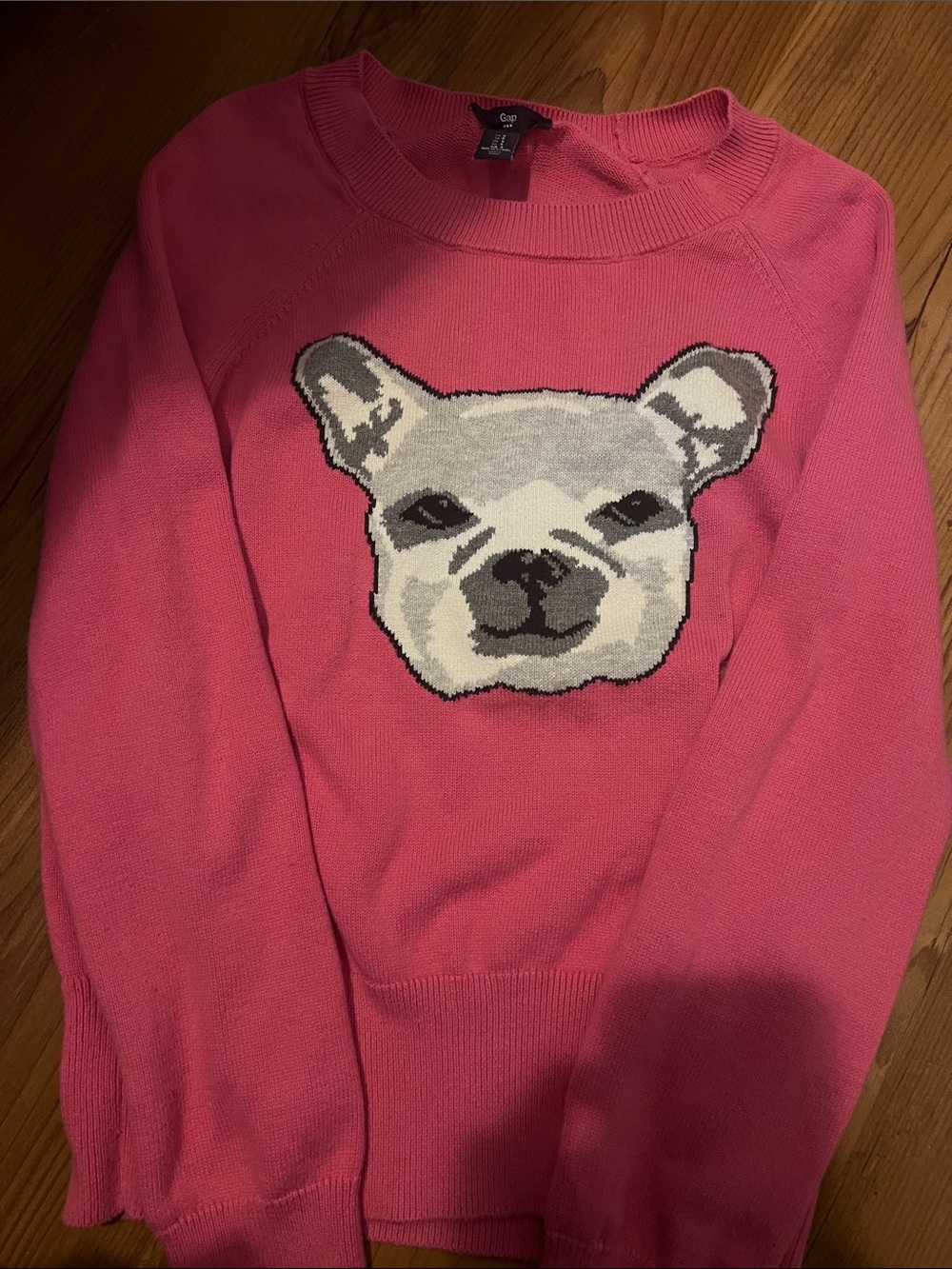 GAP Pink Crewneck Sweater with Dog Face Intarsia